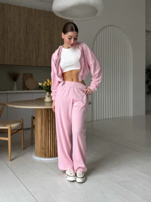 Прямі штани велюр, рожевий
